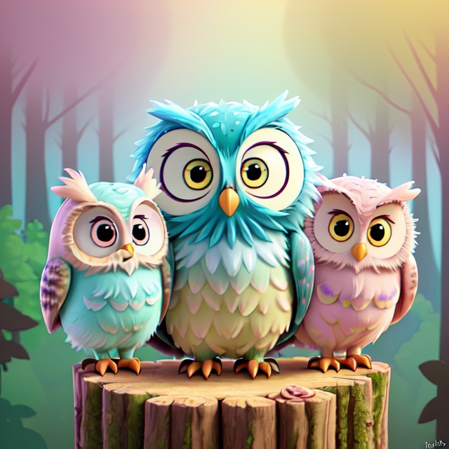 Prompt: Adorable illustration of two owls, soft pastel colors, dreamy forest setting, ultra-detailed feathers, big expressive eyes, whimsical, high quality, pastel colors, dreamy lighting