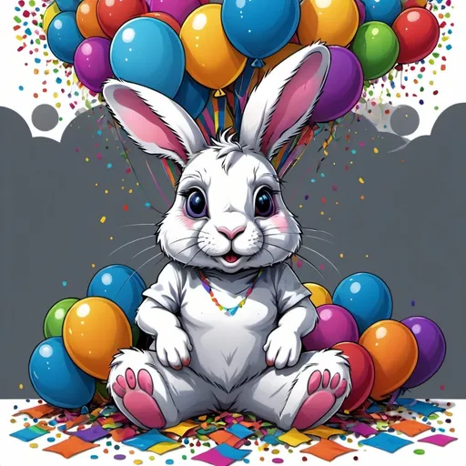 Prompt: a rabbit  sitting in front of balloons and streamers of confetti, ESAO, furry art, highly detailed digital painting, an airbrush painting