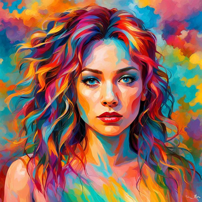 Prompt: colorful image of a young lady