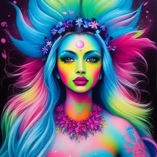 Prompt: Flower Siren graffiti art, splash art, street art, spray paint, oil gouache melting, acrylic, high contrast, colorful polychromatic, ultra detailed, ultra quality, CGSociety