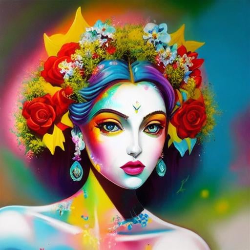 Prompt: Flower Siren graffiti art, splash art, street art, spray paint, oil gouache melting, acrylic, high contrast, colorful polychromatic, ultra detailed, ultra quality, CGSociety