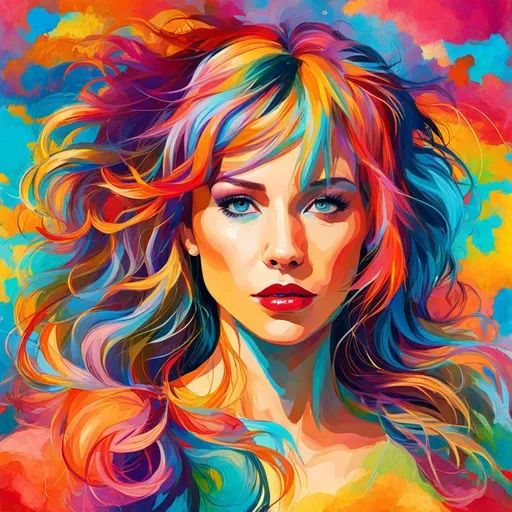 Prompt: colorful image of a young lady