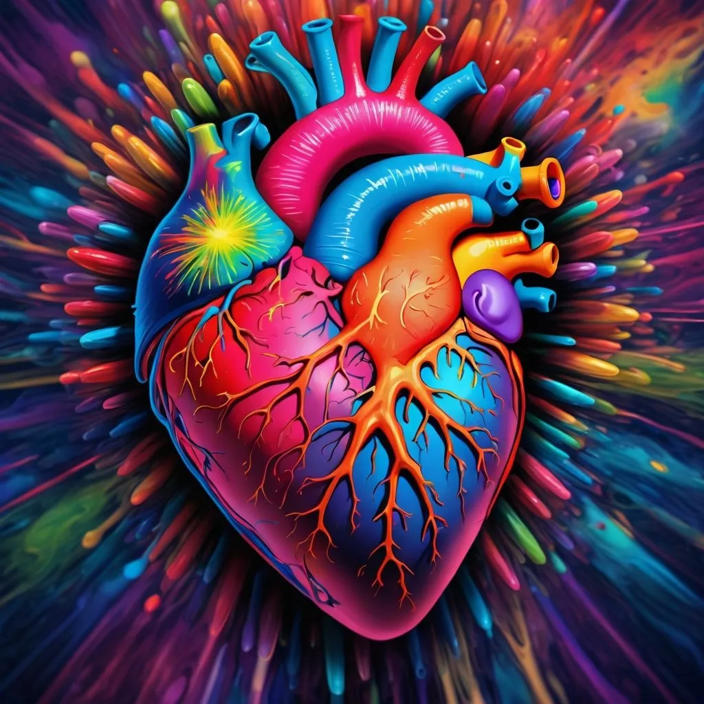 Prompt: <mymodel>a psychedelic explosion of color inside a heart