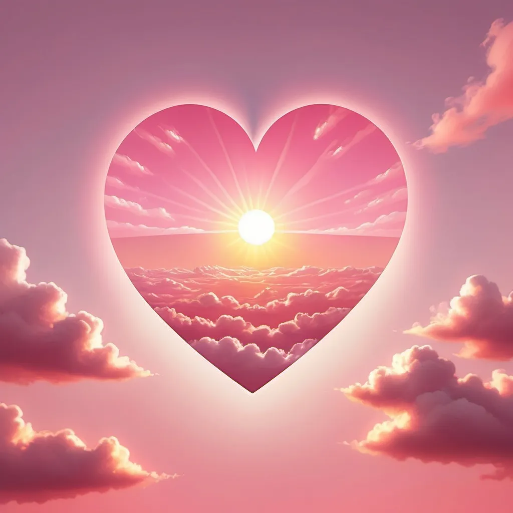 Prompt: cute heart sun with cute pink sky in background realistic