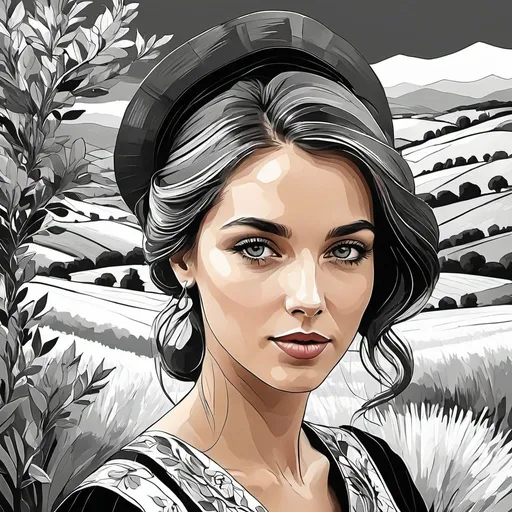 Prompt: <mymodel>Beautiful italian lady in an beautiful landscape of Umbrië, Style Flora Bowley and Vincent van Gogh,8k, dynamic lighting, ultra detailed