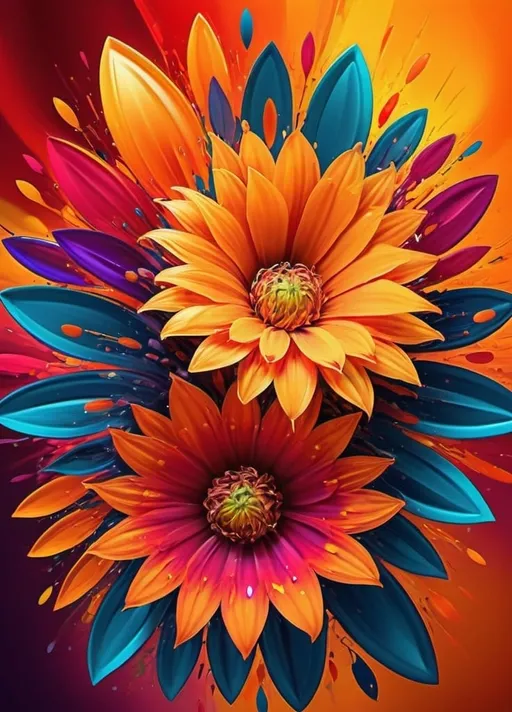 Prompt: Vibrant abstract digital artwork of flowers, dazzling colors, dynamic composition, high energy, modern digital art, vibrant, abstract, digital, high energy, dynamic composition, best quality, colorful, vivid tones, professional lighting