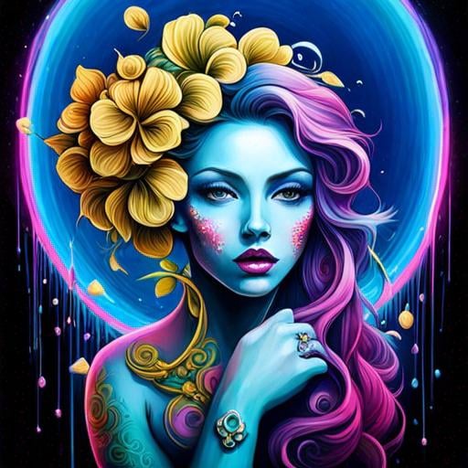 Prompt: Flower Siren graffiti art, splash art, street art, spray paint, oil gouache melting, acrylic, high contrast, colorful polychromatic, ultra detailed, ultra quality, CGSociety