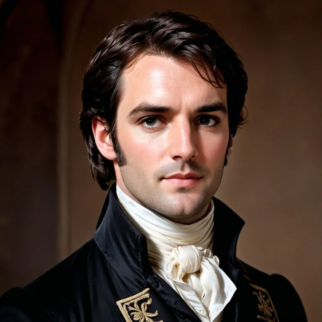 Prompt: <mymodel> Mr. Darcy, a handsome man with dark hair aged 30 years, stylish 18th century clothing, facial closeup