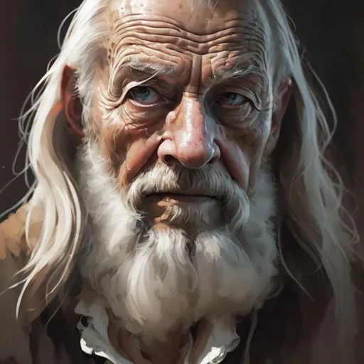 Prompt: {{{{highest quality concept art masterpiece}}}} digital drawing oil painting with {{visible textured brush strokes}},,  
Methuselah 969 years old, photorealistic face, digital painting, artstation, illustration, concept art, smooth, sharp focus, {{hyperrealistic intricate perfect brown long hair}} and {{hyperrealistic perfect clear bright blue eyes}}, epic fantasy, perfect composition approaching perfection, hyperrealistic intricate mirrored room in background, cinematic volumetric dramatic dramatic studio 3d glamour lighting, backlit backlight, 128k UHD HDR HD, professional long shot photography, unreal engine octane render trending on artstation, sharp focus, occlusion, centered, symmetry, ultimate, shadows, highlights, {{{{highest quality concept art masterpiece}}}} digital drawing oil painting with {{visible textured brush strokes}}, Ancient Methuselah, the oldest man who ever lived at 969 years old, photorealistic ancient face, digital painting, artstation, illustration, concept art, smooth, sharp focus, {{hyperrealistic intricate perfect white long hair}} and {{hyperrealistic perfect clear bright blue eyes}}, perfect composition, hyperrealistic intricate mirrored room in background, cinematic volumetric dramatic dramatic studio 3d lighting, backlit backlight, 128k UHD HDR HD, professional long shot photography, unreal engine octane render trending on artstation, sharp focus, occlusion, centered, symmetry, ultimate, shadows, highlights, contrast

