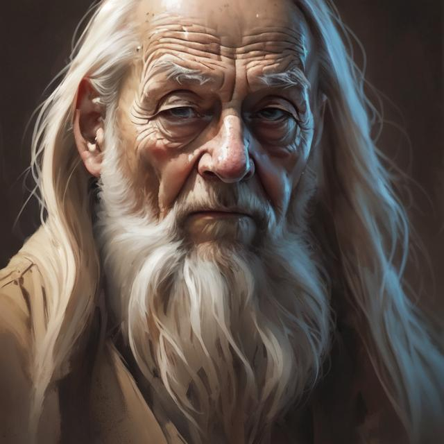 Prompt: {{{{highest quality concept art masterpiece}}}} digital drawing oil painting with {{visible textured brush strokes}},,  
Methuselah 969 years old, photorealistic face, digital painting, artstation, illustration, concept art, smooth, sharp focus, {{hyperrealistic intricate perfect brown long hair}} and {{hyperrealistic perfect clear bright blue eyes}}, epic fantasy, perfect composition approaching perfection, hyperrealistic intricate mirrored room in background, cinematic volumetric dramatic dramatic studio 3d glamour lighting, backlit backlight, 128k UHD HDR HD, professional long shot photography, unreal engine octane render trending on artstation, sharp focus, occlusion, centered, symmetry, ultimate, shadows, highlights, {{{{highest quality concept art masterpiece}}}} digital drawing oil painting with {{visible textured brush strokes}}, Ancient Methuselah, the oldest man who ever lived at 969 years old, photorealistic ancient face, digital painting, artstation, illustration, concept art, smooth, sharp focus, {{hyperrealistic intricate perfect white long hair}} and {{hyperrealistic perfect clear bright blue eyes}}, perfect composition, hyperrealistic intricate mirrored room in background, cinematic volumetric dramatic dramatic studio 3d lighting, backlit backlight, 128k UHD HDR HD, professional long shot photography, unreal engine octane render trending on artstation, sharp focus, occlusion, centered, symmetry, ultimate, shadows, highlights, contrast
