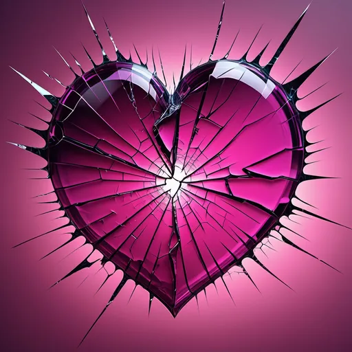 Prompt: Cracked heart, digital art, shattered glass effect, high quality, abstract, moody lighting, magenta