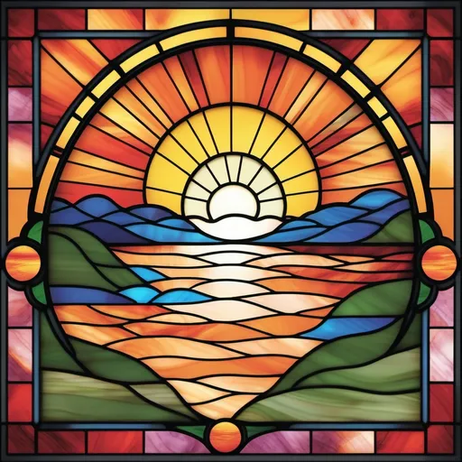 Prompt: Design of a sunset stained glass pattern