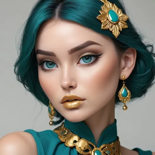 Prompt: <mymodel> Teal and gold beauty