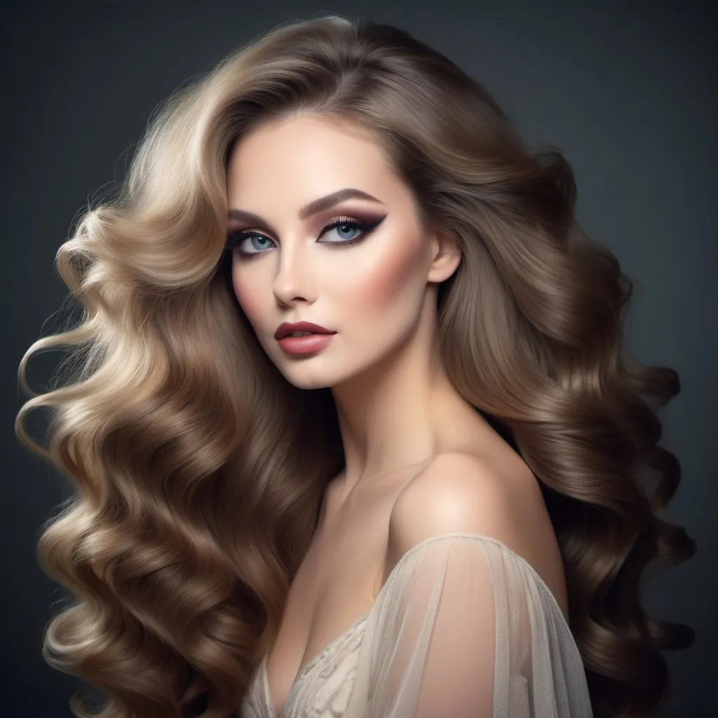 Prompt:  beautiful, elegant lady with long beauriful volumious hair and pretty makeup.