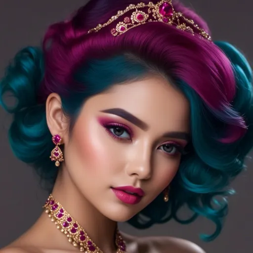 Prompt: <mymodel>A beautiful woman in a color scheme of magenta
