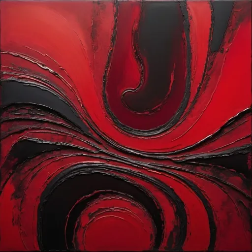 Prompt: (red art), vibrant crimson tones, intense contrast, deep reds with hints of black, dark and moody atmosphere, abstract forms, swirling patterns, reminiscent of Rothko, high depth cinematic masterpiece, richly textured, dramatic lighting, emotional intensity, contemporary art style, ultra-detailed, HD, evocative and introspective mood, fiery undercurrents, dynamic composition, high quality, museum gallery setting, polished finish.