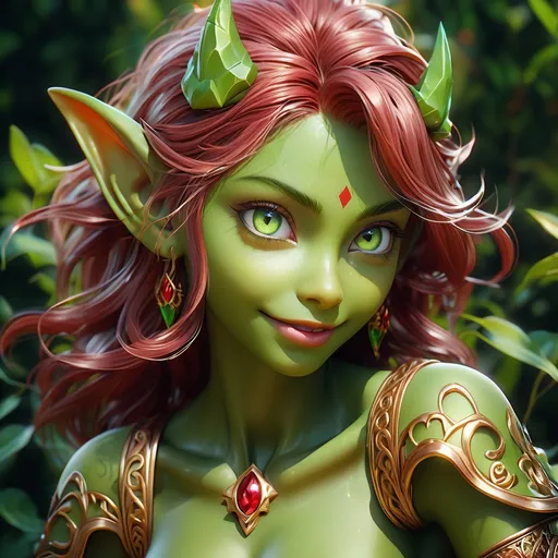 Prompt: ink painting, D&D fantasy, cute young ((green-skinned-goblin girl)), green-skinned-female, short petite body slender, beautiful, ((beautiful detailed face and large anime eyes)) long wavy fiery red hair, smiling, pointed ears, looking at the viewer, cleric wearing intricate adventurer outfit, intricate hyper detailed hair, intricate hyper detailed eyelashes, intricate hyper detailed shining pupils #3238, UHD, hd , 8k eyes, detailed face, big anime dreamy eyes, 8k eyes, intricate details, insanely detailed, masterpiece, cinematic lighting, 8k, complementary colors, golden ratio, octane render, volumetric lighting, unreal 5, artwork, concept art, cover, top model, light on hair colorful glamourous hyperdetailed, intricate hyperdetailed breathtaking colorful glamorous scenic view landscape, ultra-fine details, hyper-focused, deep colors, dramatic lighting, ambient lighting god rays, | by sakimi chan, artgerm, wlop, pixiv, tumblr, instagram, deviantart