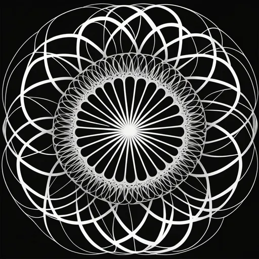 Prompt: A intricate design in the style of Spirograph. White on black background