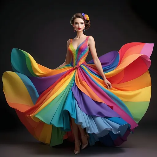 Prompt: Elegant lady in colors of the rainbow