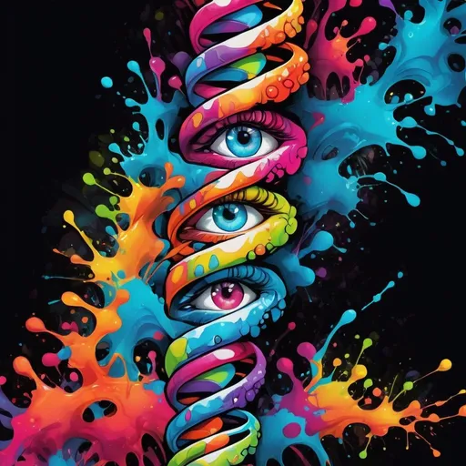 Prompt: Colorful graffiti illustration of a DNA
Natural pattern You are the remote, which reality do you see right now in this moment. 
self love, self power, educate your self. Fractals  vibrant paint splashes, vector t-shirt art, high quality, graffiti style, vibrant colors, dynamic pose, detailed scales, expressive eyes, white background, vector art, professional, bright lighting