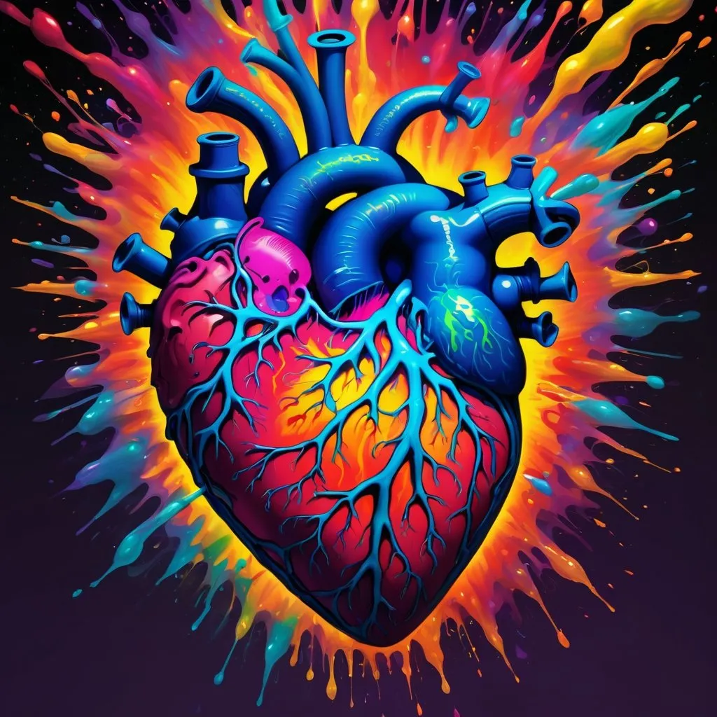 Prompt: a psychedelic explosion of color inside a heart