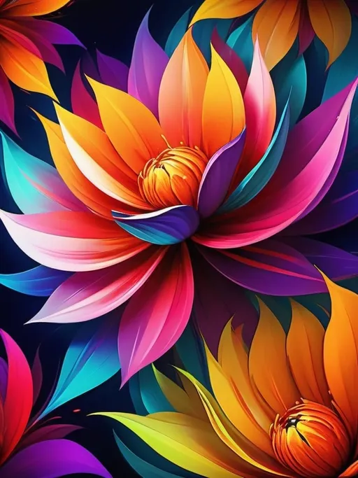 Prompt: Vibrant abstract digital artwork of flowers, dazzling colors, dynamic composition, high energy, modern digital art, vibrant, abstract, digital, high energy, dynamic composition, best quality, colorful, vivid tones, professional lighting