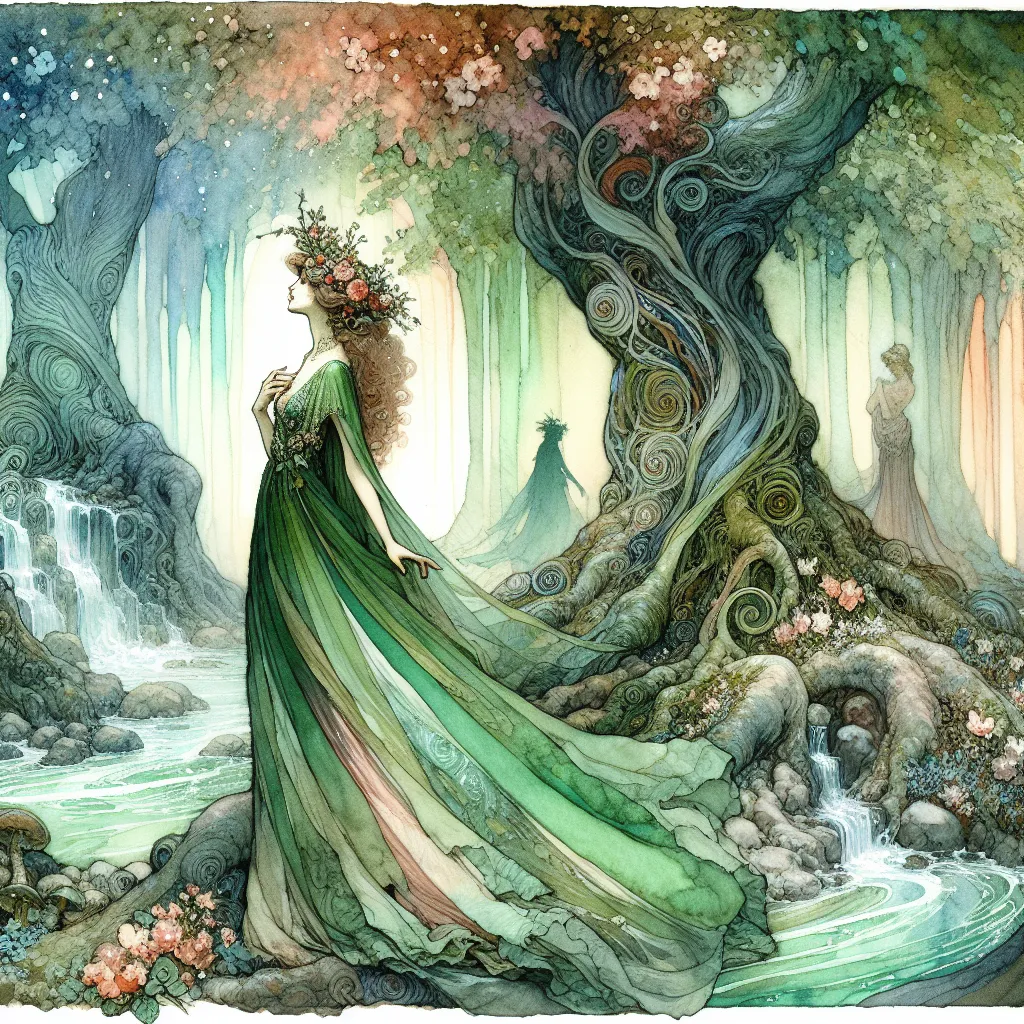 Prompt: a woman  flowers in her hair and a green dress  Charlie Bowater, fantasy art, trending on art station, a detailed painting