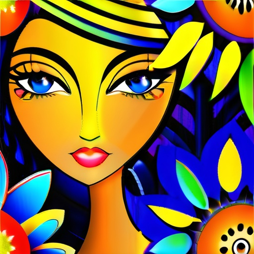 Prompt: Fairy goddess of summer, vivid colors,large eyes, warm coiors, wildflowers, closeup