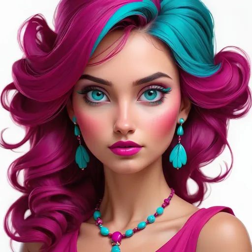 Prompt: A pretty lady, magenta and turquoise
