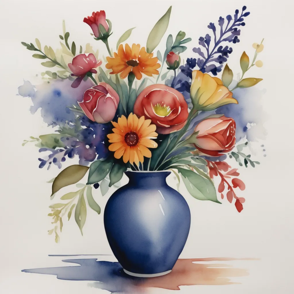 Prompt: A watercolor  painting of a vase  of flowers