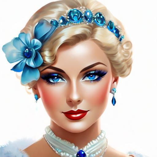 Prompt: Glamorously dressed lady of rhe 1930's wearing sapphire jewelry,blue eyes