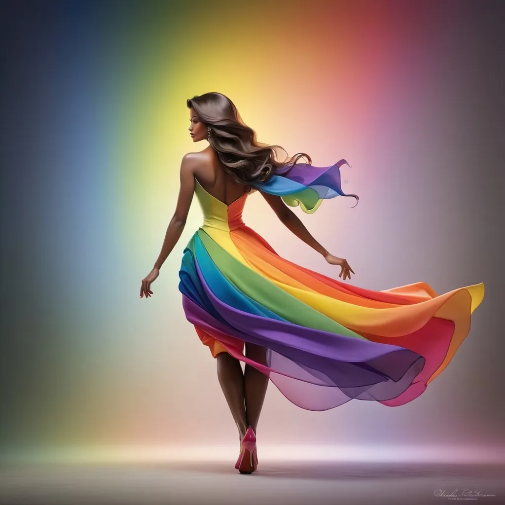 Prompt: Elegant lady in colors of the rainbow