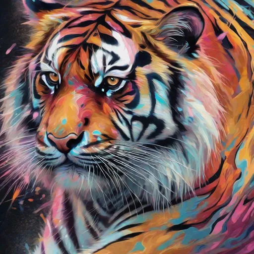 Prompt: A tiger in swirling colors