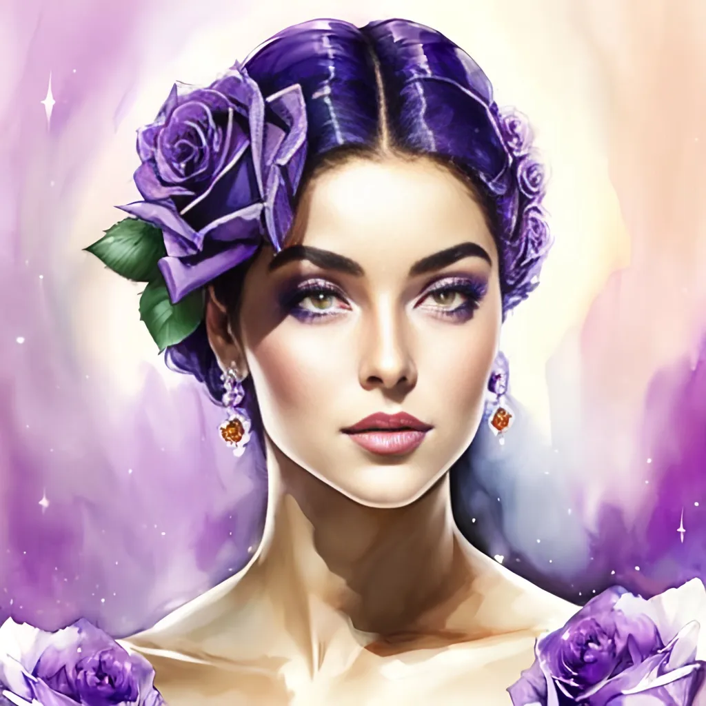 Prompt: Cosmic Epic Beauty, Beautiful and Gorgeous, purple roses in hair