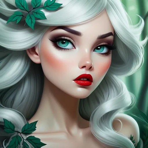 Prompt: The beautiful young lady with blowing platinum hair illustration art by Lori Earley, Daria Endresen, Tristan Eaton. Whimsical forest background, Extremely detailed, intricate, beautiful. 
