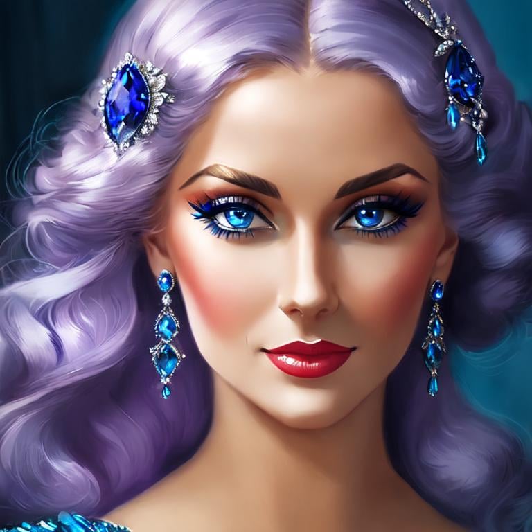 Prompt: Glamorously dressed lady of rhe 1930's wearing sapphire jewelry,blue eyes