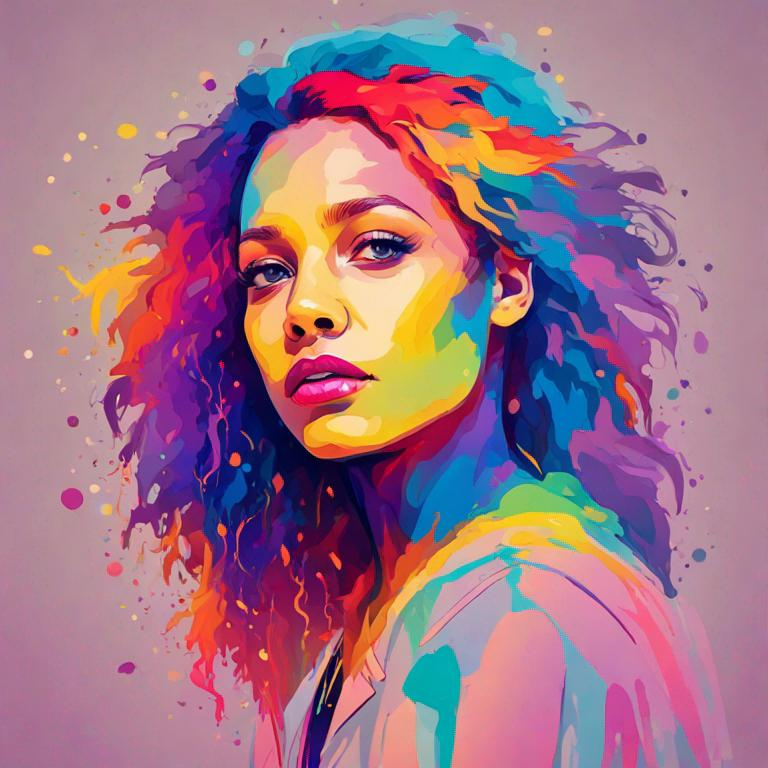 Prompt: colorful image of a young lady