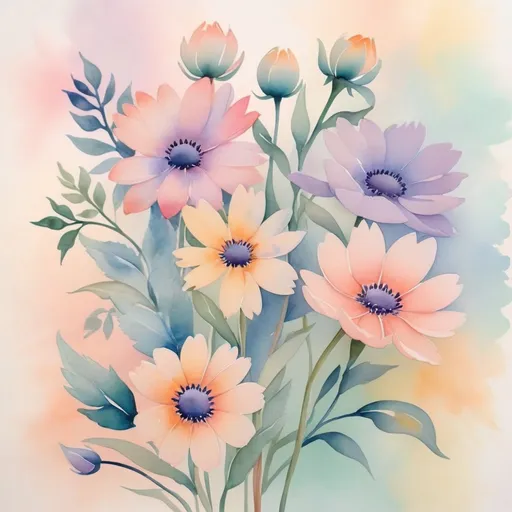 Prompt: watercolor painted flowers in pastel colors