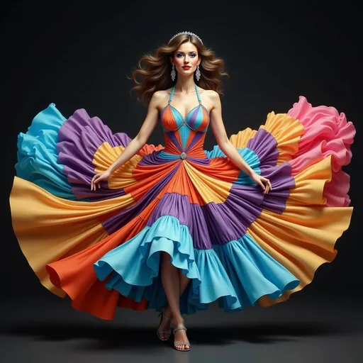 Prompt: a dancing woman in a colorful dress, summer vibrancy