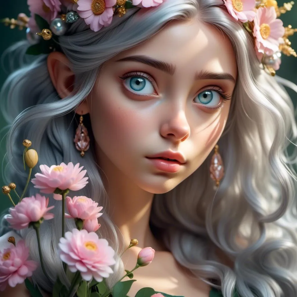 Prompt: <mymodel>Girl, elf, fairy, fantasy, flowers, dreaming, sunny day, pink, green, yellow, natural, she is Queen, grandiose fairy flower dress, grandiose fairy crown, hight quality, grandiose fairy flower wings, in hand she has grandiose fairy flower sceptre