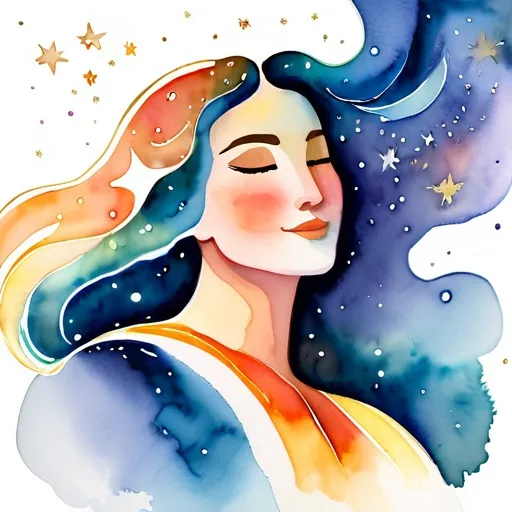 Prompt: Figurative watercolor of a human figure composed of starlight, dreamy and etherial, hopeful and optimistic 