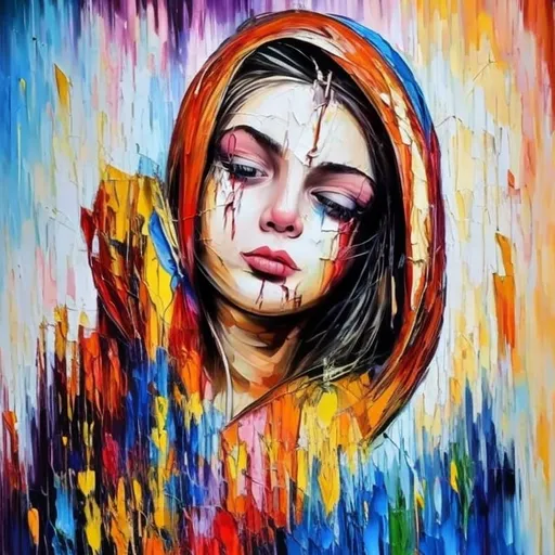 Prompt: Sad meaning disguised under happy expressionism, oil painting, vibrant and contrasting colors, emotional brush strokes, intense and contrasting, abstract, emotional, high quality, expressionism, oil painting, vibrant colors, emotional brush strokes, intense, abstract, contrasting, artistic, emotional