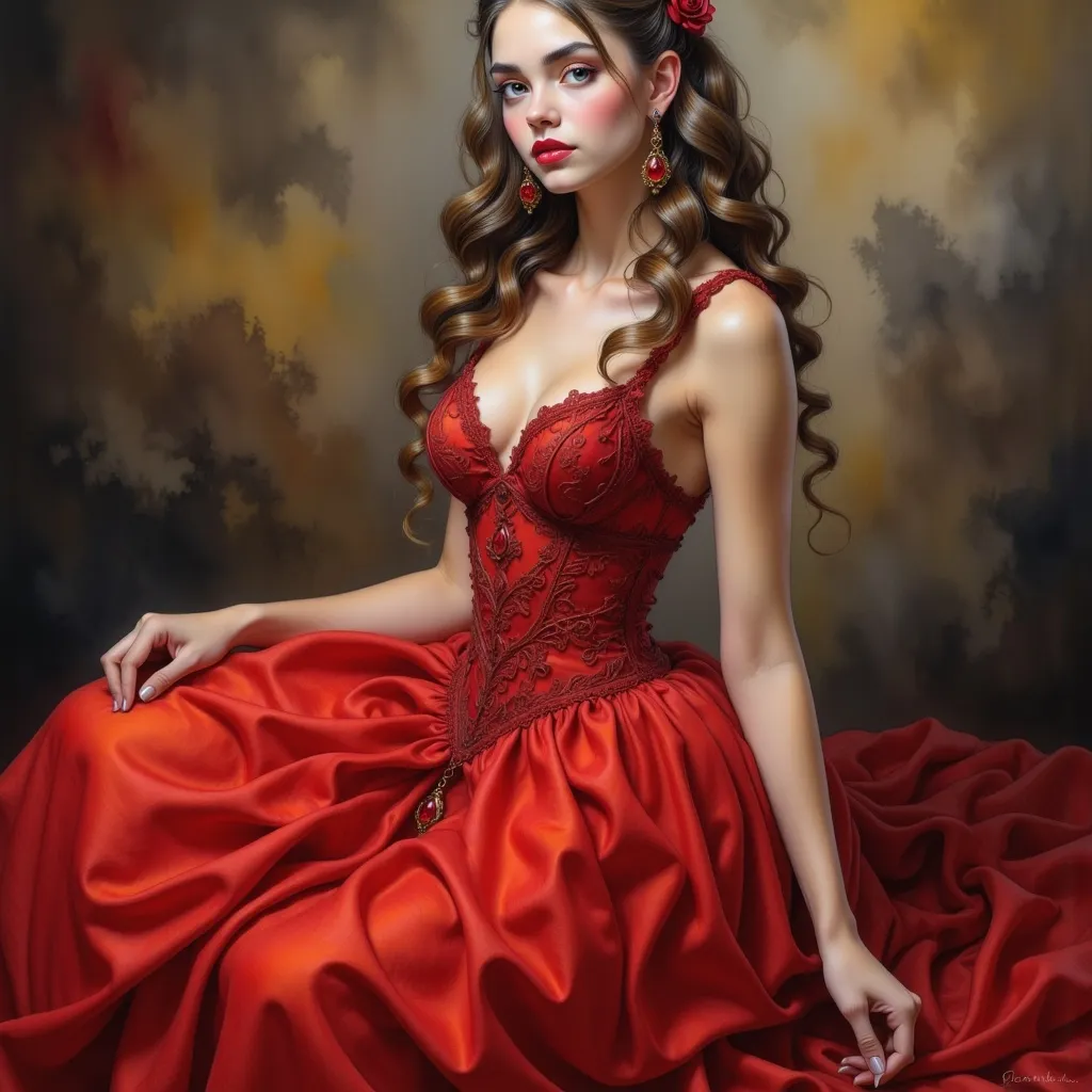 Prompt: A girl wearing a red dress