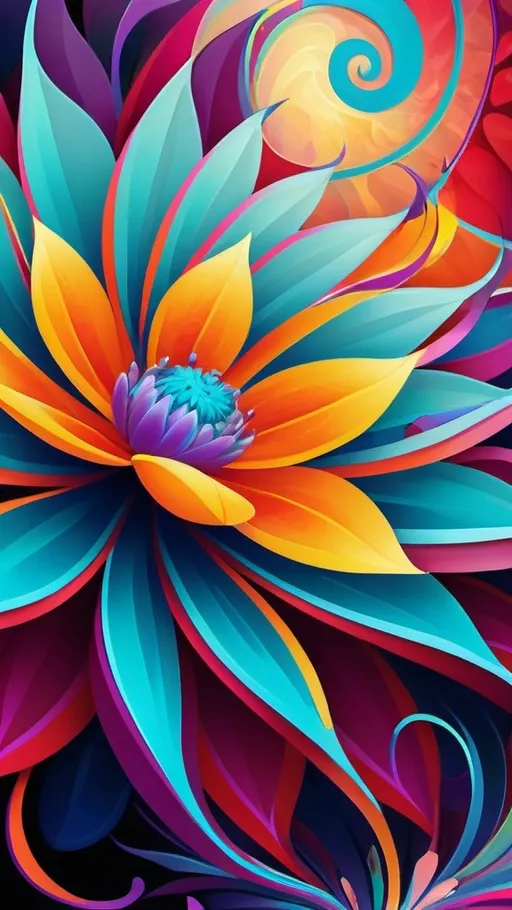 Prompt: abstract flowers, (vibrant colors), (fluid shapes), bold geometric forms, ethereal beauty, dynamic compositions, soft blending of hues, artistic expression, contemporary style, surreal atmosphere, visually stimulating, intricate patterns, (digital art), inviting and imaginative, high quality, ultra-detailed, appealing to sense of wonder