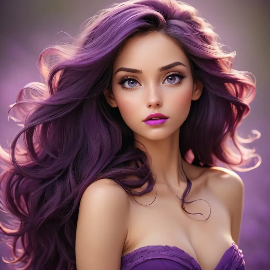 Prompt: Beautiful woman, purple