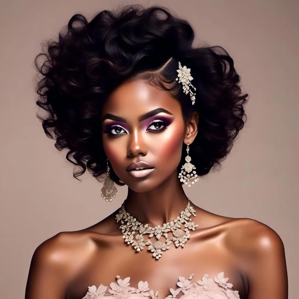 Prompt: <mymodel>beautiful makeup and hair on a gorgeous black woman