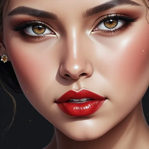 Prompt: lady in red, facial closeup