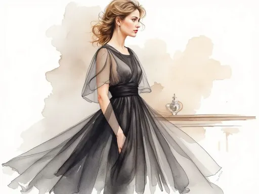 Prompt: elegant woman.wearing a black dress