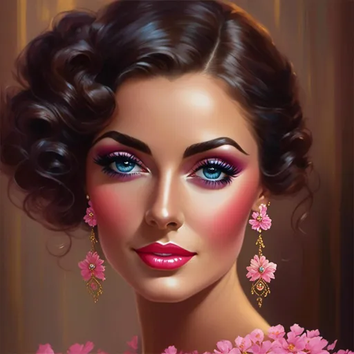 Prompt: <mymodel>a beautiful woman , lots of pretty pink flowers