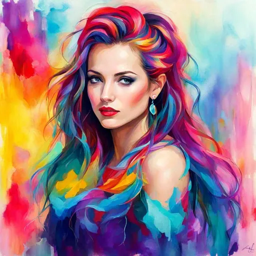 Prompt: a beautiful young woman dressed in vibrant colors